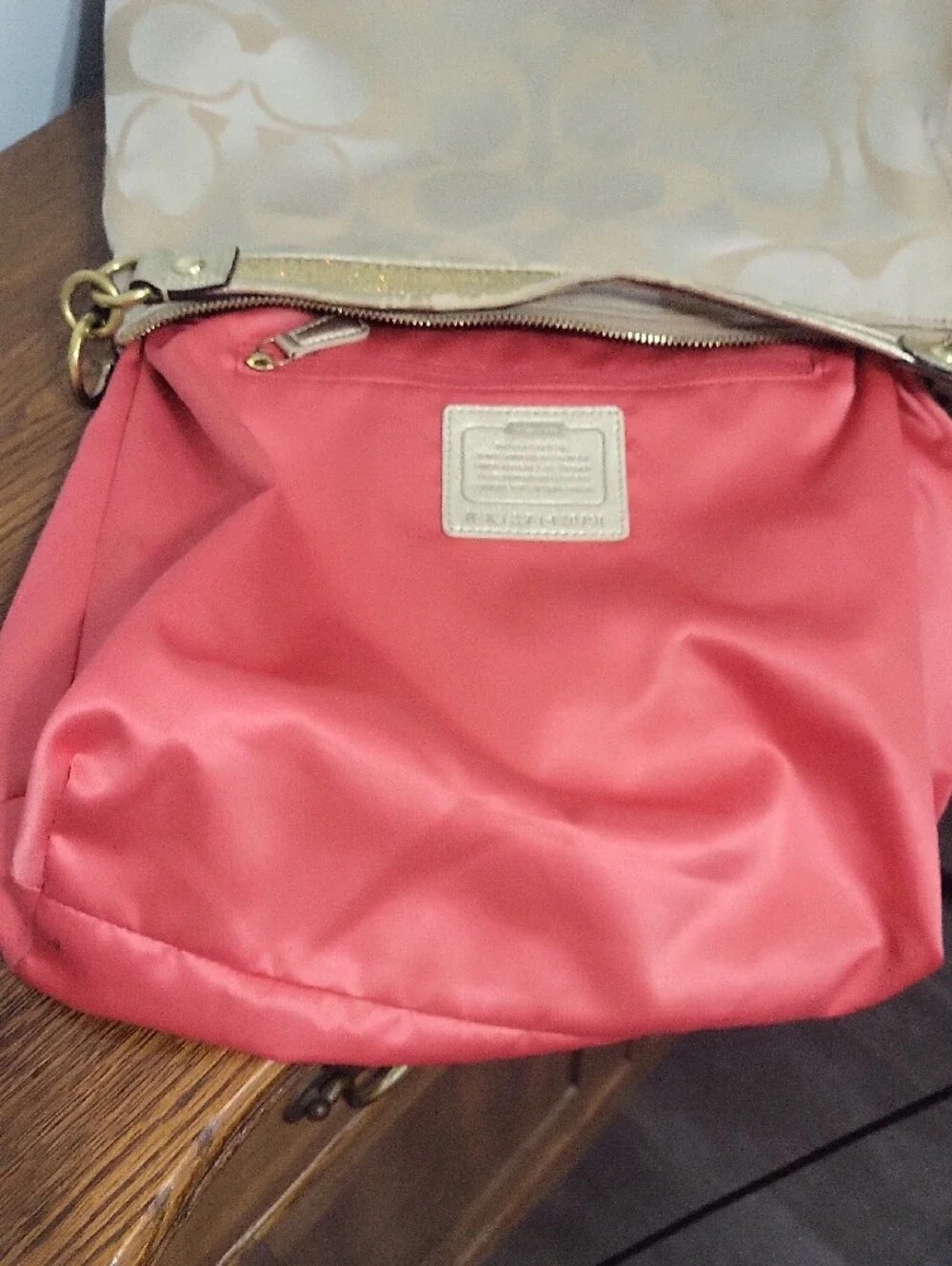 Coach Poppy Vintage Cream Signature Floral Shoulder Bag with Gold Accents